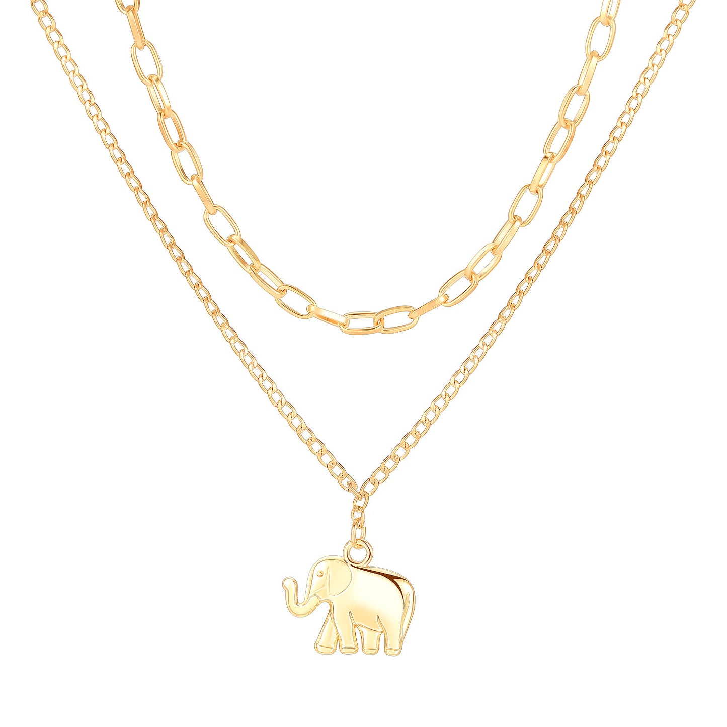 Elephant Charm Layered Necklace Set