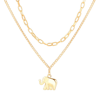 Elephant Charm Layered Necklace Set