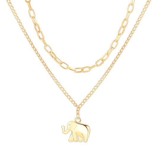 Elephant Charm Layered Necklace Set