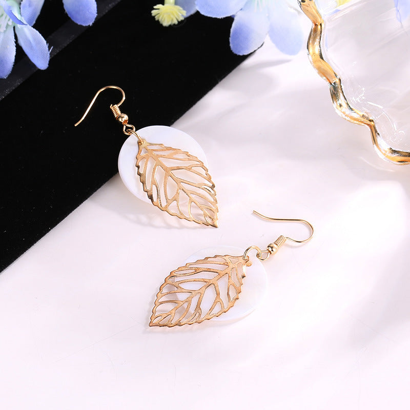 Harmony Leaf Geometric Shell Earrings