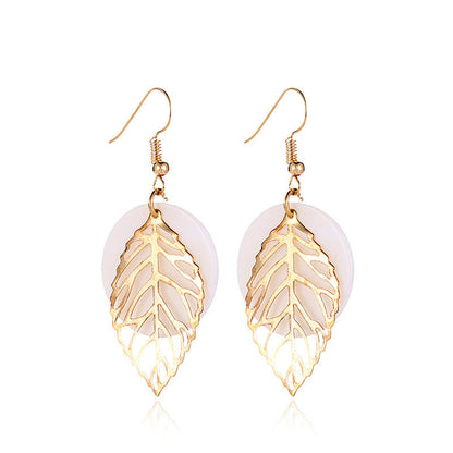 Harmony Leaf Geometric Shell Earrings