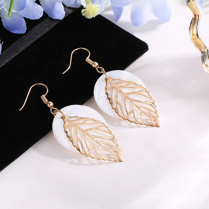 Harmony Leaf Geometric Shell Earrings