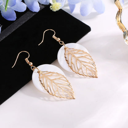 Harmony Leaf Geometric Shell Earrings