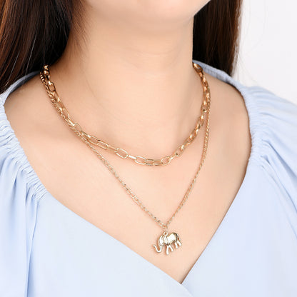 Elephant Charm Layered Necklace Set